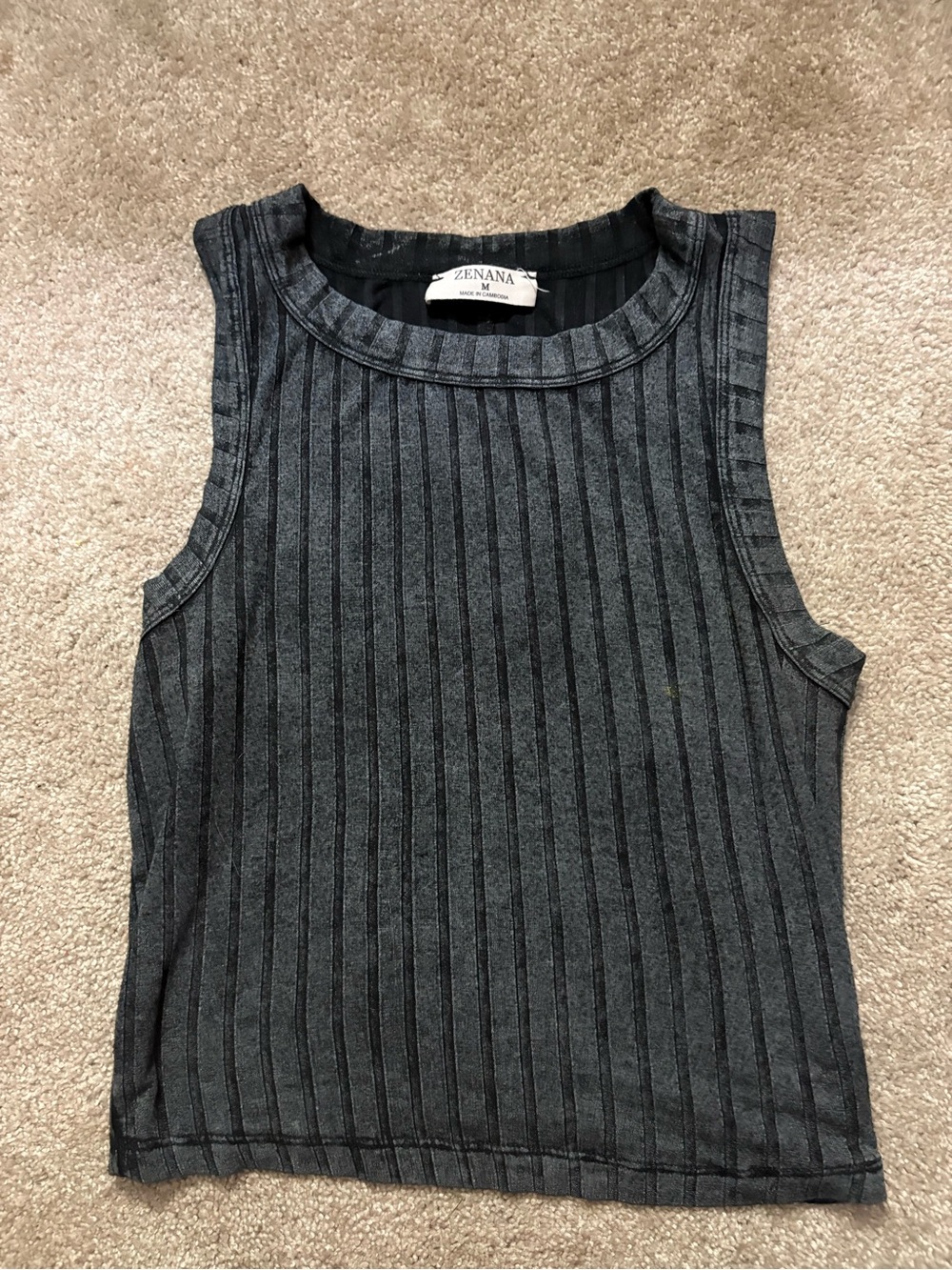 Zenana Outfitters Charcoal Ribbed Crewneck Tank Sz M